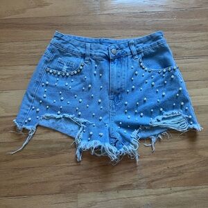 Pearl & Rhinestone Denim Shorts
